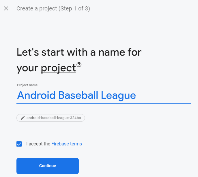 Firebase Console - Create a Project